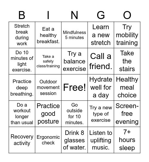 B-Safe Bingo: March Bingo Card