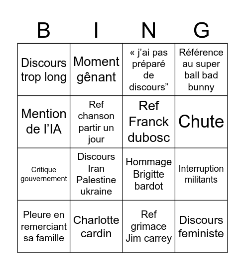 Soirée César Bingo Card