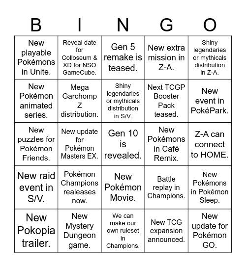 Pokémon Day 2026 Bingo Card