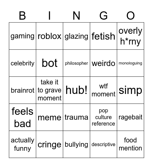 phub comments Bingo Card