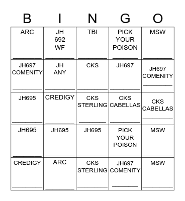 Cesar's Team January Urgency Bingo Card