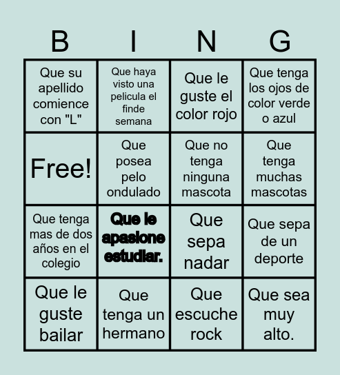 Bingo Humano Bingo Card