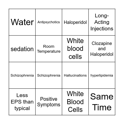 Schizophrenia Bingo Card