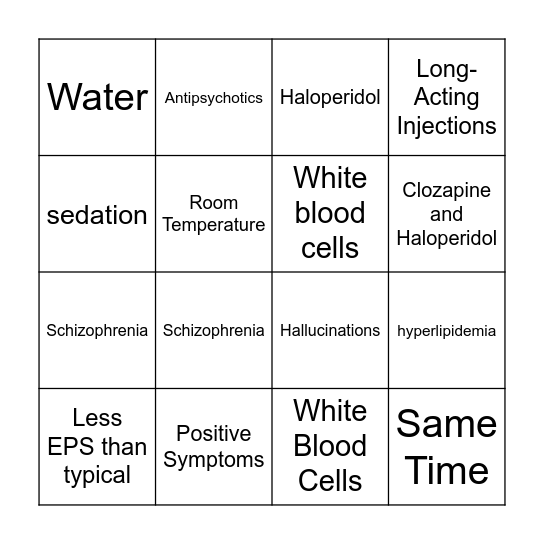 Schizophrenia Bingo Card