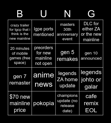 pokemon day bungo Bingo Card