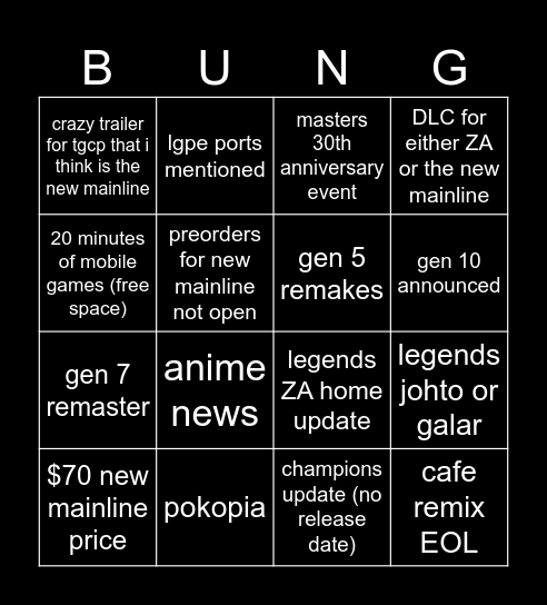pokemon day bungo Bingo Card