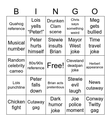 Family Guy Bingo Card