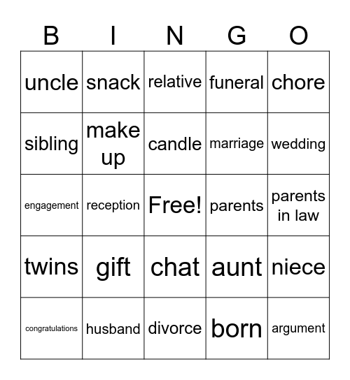 Family - E8 Bingo Card