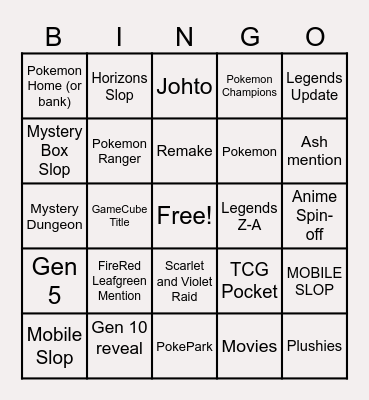 Pokemon Presents 2026 Bingo Card