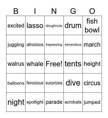 If I Ran the Circus Bingo Card