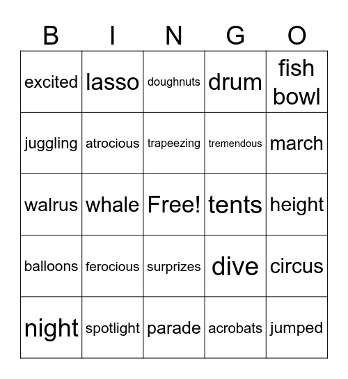 If I Ran the Circus Bingo Card
