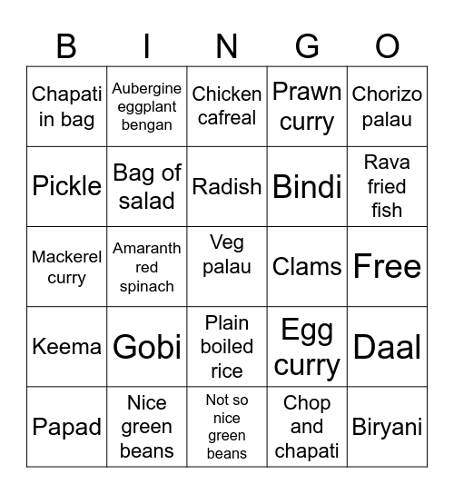 Tiffin bingo Card