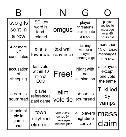 A totally normal, uneventful ToJ bingo Card