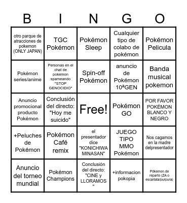 Pokémon Presents Bingo Card
