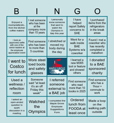 MAPLE GROVE EMPLOYEE BINGO Card