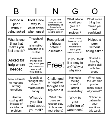 Therapy Bingo Card