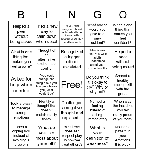 Therapy Bingo Card