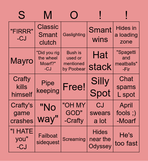 SMO Bingo Card