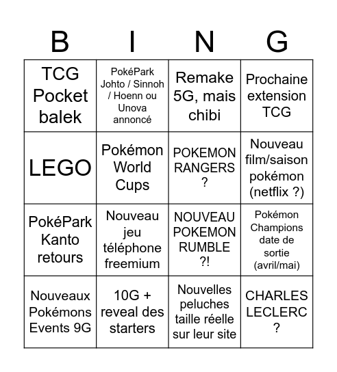 Pokémon 30Year Live Bingo Card