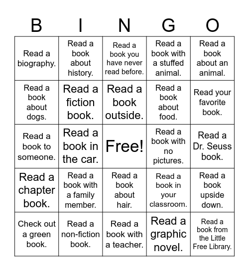 Read Across America Bingo Card