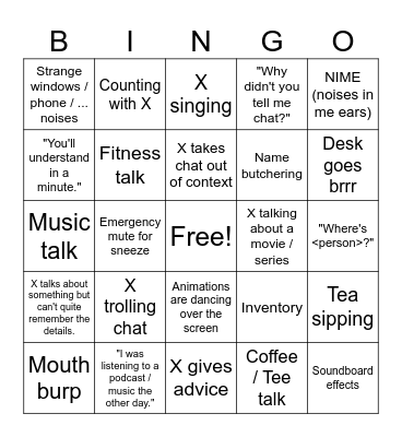 Xisumaverse Bingo Card
