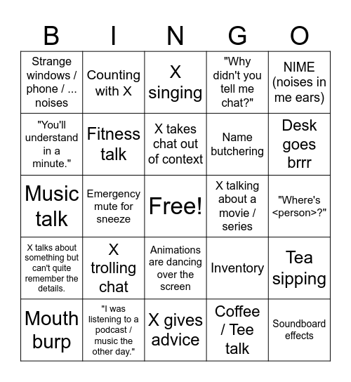 Xisumaverse Bingo Card
