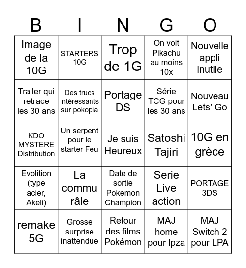 Pokémon direct 27/02 Bingo Card