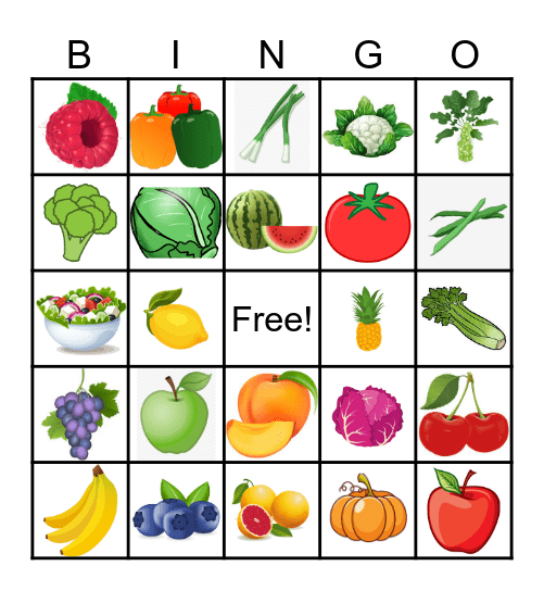 Fruit & Veggies Bingo Card