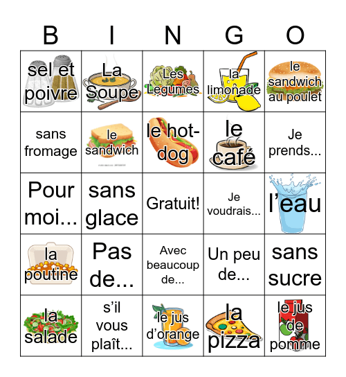 Restaurant Bingo Card