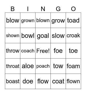 Long O Bingo Card