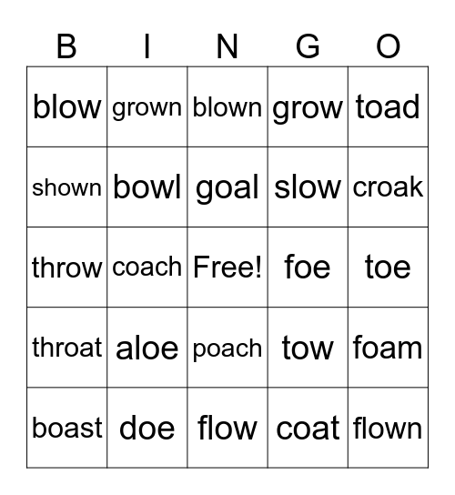 Long O Bingo Card