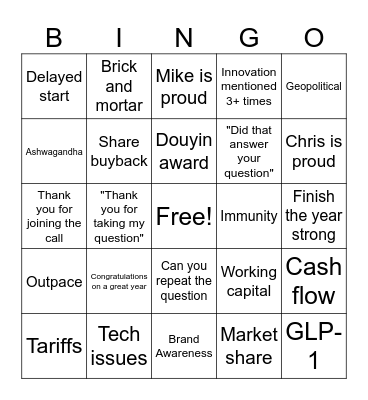 Jamieson Q4 2025 Earnings Call Bingo Card