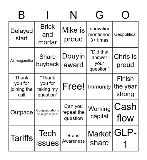 Jamieson Q4 2025 Earnings Call Bingo Card