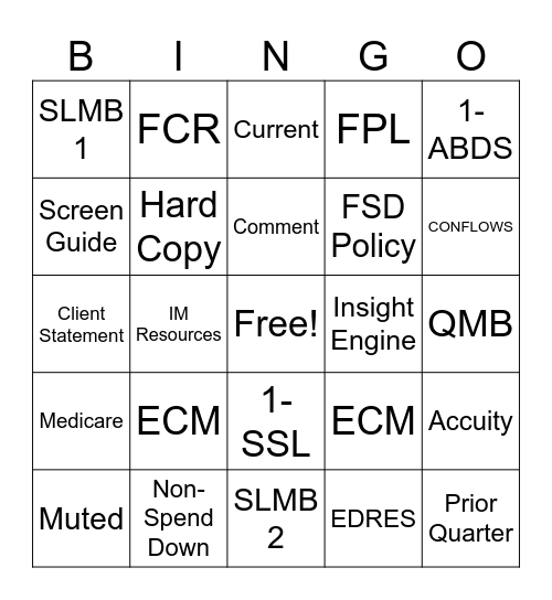 Non MAGI Bingo Card