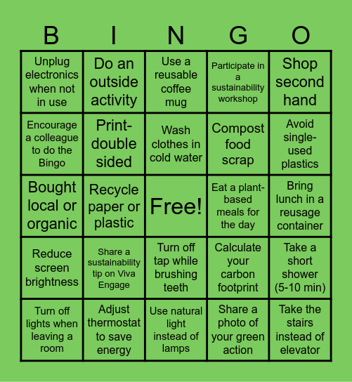 SUSTAINABLE BINGO Card