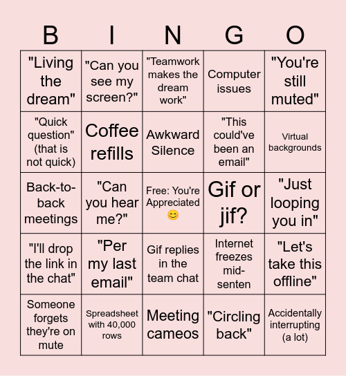 This had to be a meeting: BINGO! Bingo Card