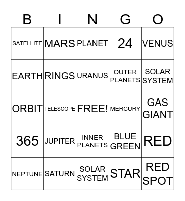 SOLAR SYSTEM Bingo Card