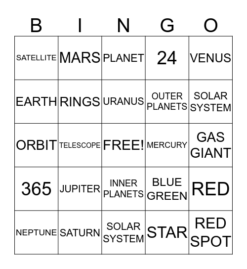 SOLAR SYSTEM Bingo Card