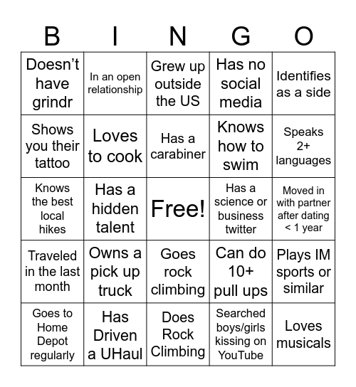 Winter Pride Graduate School Mixer Bingo Card