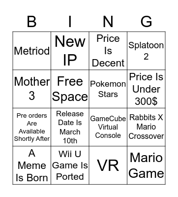 The Nintendo Switch Presentation Bingo  Bingo Card