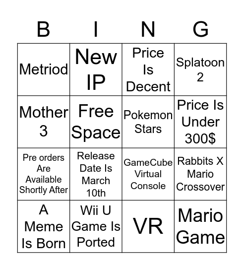 The Nintendo Switch Presentation Bingo  Bingo Card