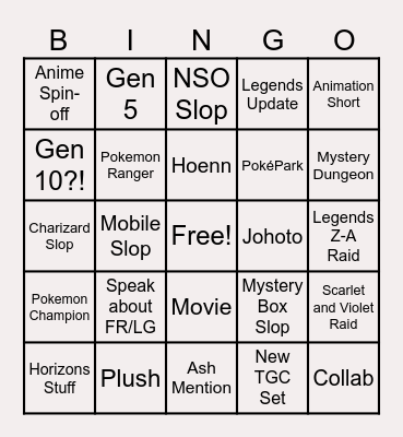 updated Bingo Card