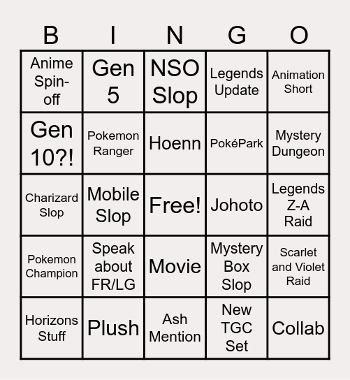 updated Bingo Card