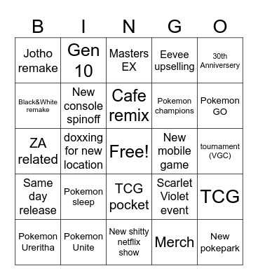 Pokemon Presents Bingo Card