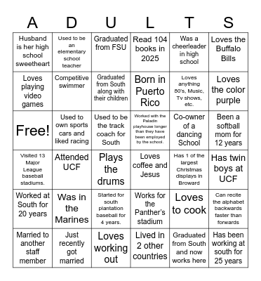 Trusted Adult Bingo Card