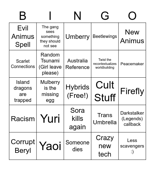 Hybrid Prince Bingo Card