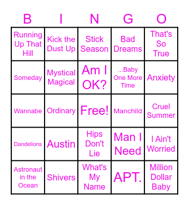 Layla's 12th Birthday Singo! Bingo Card