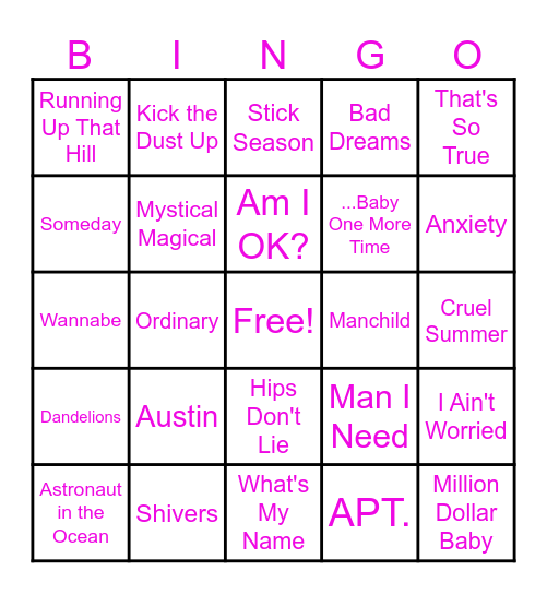 Layla's 12th Birthday Singo! Bingo Card