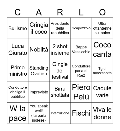Sanremo Bingo Card