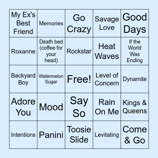 S  I  C  K  T  U  N  E  S Bingo Card